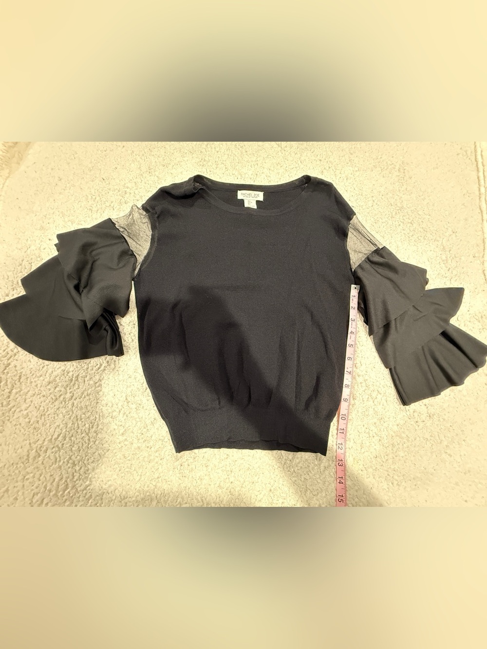 Rachel Zoe Black Short-Sleeve Pullover with Tiered Ruffle Sleeves